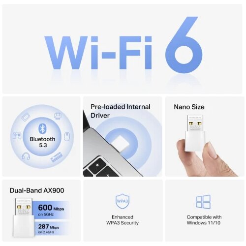 Mercusys MA60XNB V1.0, AX900 Nano Wi-Fi 6 + Bluetooth USB Adapter Cene