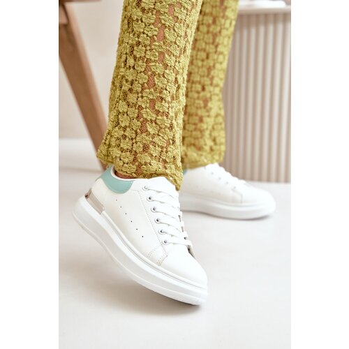 Kesi Women's low platform sneakers made of eco-leather white-green Nevelena Cene