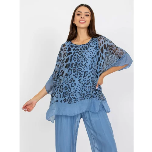 Fashion Hunters Light blue airy leopard blouse with 3/4 sleeves