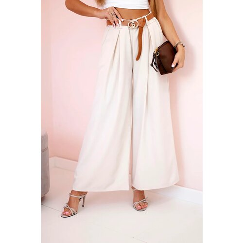 Kesi Włoski Wide-leg belted trousers beige Slike