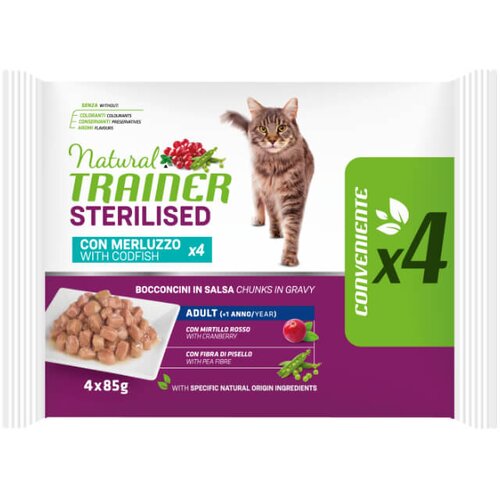 Natural trainer Cat Multipack Sterilised Adult, vrečka - trska - 4 x 85 g Cene