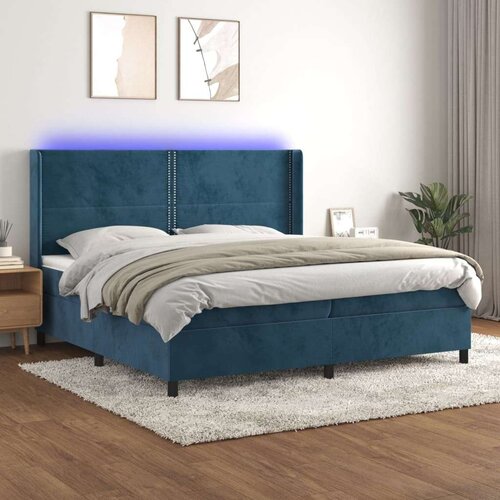 Box spring postelja z vzmetnico LED temno modra 200x200cm žamet Cene
