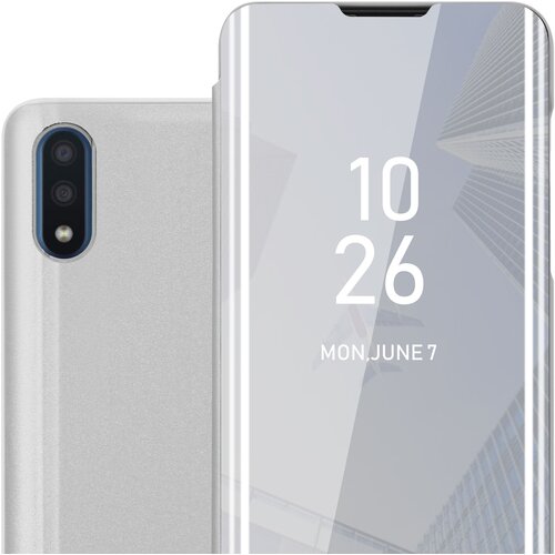 Cadorabo Ohi&amp;scaron;je, združljiv s Samsungom v Agate Silver - Clear View Zrcalo Za&amp;scaron;čitni pokrov s funkcijo stojala 360 stopinj za&amp;scaron;čita, (20568657) Slike