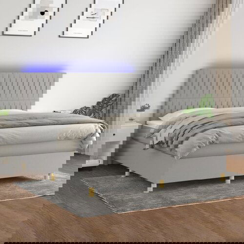  The Living Store Box spring postelja z vzmetnico LED sv. siva 160x200 cm blago - Box Spring Postelja, (21455726) Slike