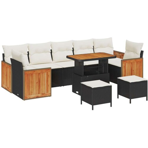  10 komada vrtni set sofa s jastucima crni poliratan akacija  2-sjedna vrtna sofa s jastucima crni poliratan  3 komada vrtni set Cijene