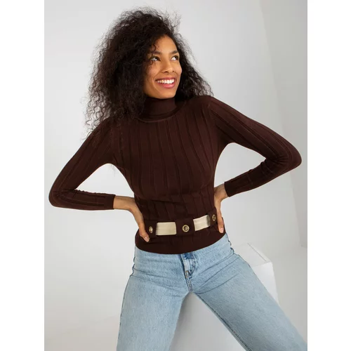 Fashion Hunters Dark brown ribbed sweater with turtleneck