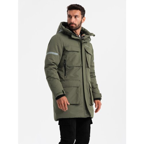 Ombre Men's insulated long jacket with reflective elements - olive Cijene