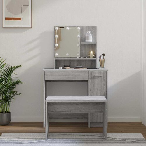  Set toaletnog stolića siva boja hrasta LED konstruirano drvo 86.5 x 35 x 136 cm Cene