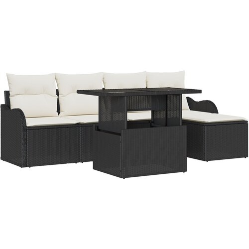 vidaXL Set 6 delna vrtna sofa z blazinami črn poli ratan, 2-osebna vrtna sofa z shrambo in blazinami črn poli ratan Cene