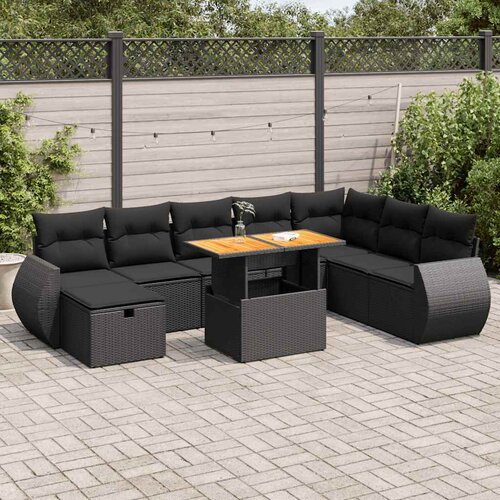  9-dijelni set vrtnih sofa s jastucima crni od poliratana bagrem Cijene