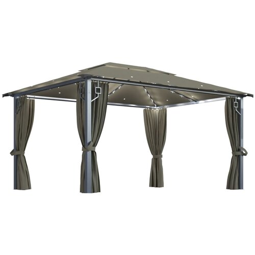 In Paviljon z zaveso in LED lučkami 4x3 m taupe aluminij Slike