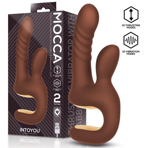 INTOYOU Mocca Thrusting Rabbit Vibrator with Ergonomic Grip Brown Slike