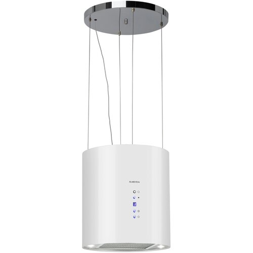 Klarstein Barett, otočna kuhinjska napa, &Oslash; 35 cm, recirkulacija 522 m&sup3; / h, LED, filter z aktivnim ogljem, nerjaveče jeklo, bela Cene