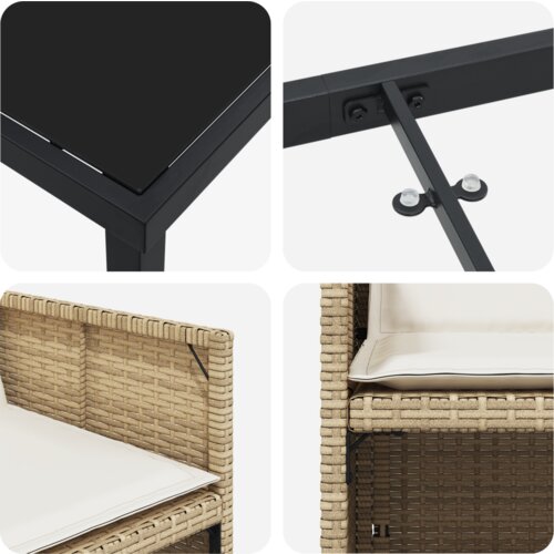 vidaXL 5-dijelni set za večeru u vrtu s jastučićima Bež Poli Ratan, vrtni stol Crna 80x80x73 cm kaljeno staklo Cijene