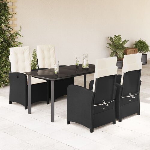  5-dijelni vrtni blagovaonski set s jastucima od poliratana crni Crna 160 cm table length Cene