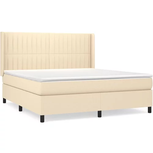 vidaXL Box spring postelja z vzmetnico krem 160x200 cm blago, (20897427)