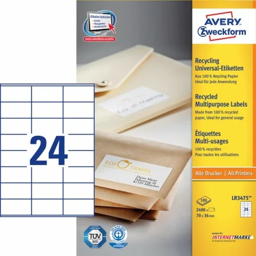 Avery Zweckform Reciklirane univerzalne etikete 70 x 36 mm