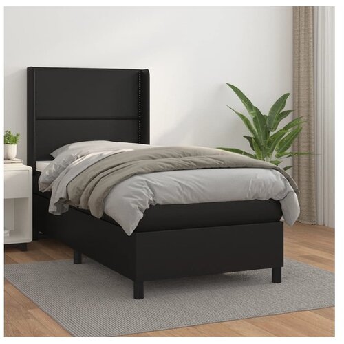  Box spring postelja z vzmetnico črn 100x200 cm umetno usnje Cene