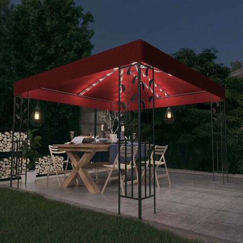 vidaXL paviljon z led lučkami 3x3 m vinsko rdeč Cene
