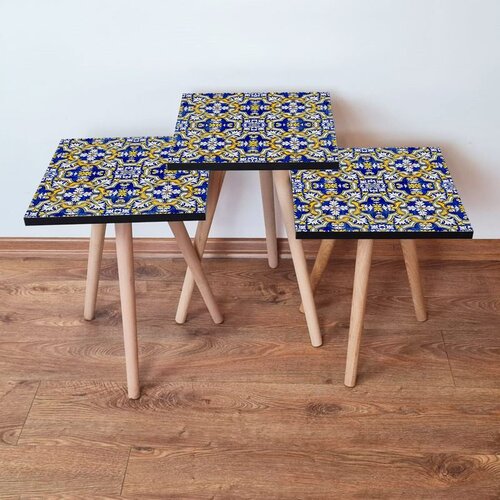 Hanah home 3Shp47 - Navy Blue Navy BlueWhiteYellow Nesting Table (3 Pieces) Cene