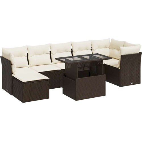 VidaXL 8-dijelni set vrtnih sofa s jastucima smeđi od poliratana Slike