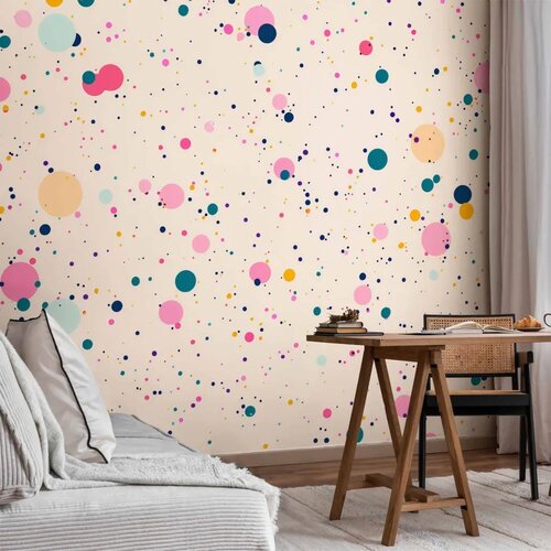  Foto tapeta - Dots Speckles and Splatters Multicolored Cheerful Pattern on a Light Pink Background 441x315 Samoljepljiva Slike