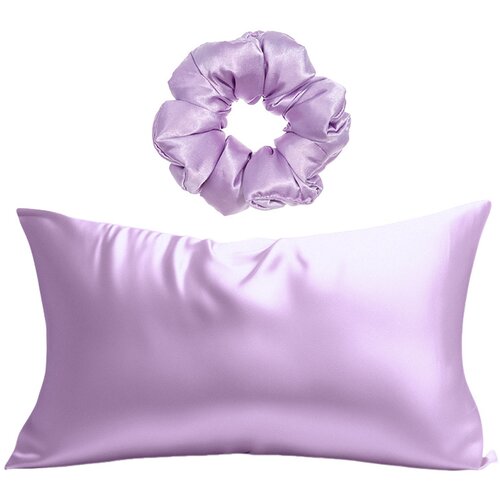INF Luksuzni 2-delni satenast darilni set: prevleka za vzglavnik in elastika za lase Purple, (21872292) Slike
