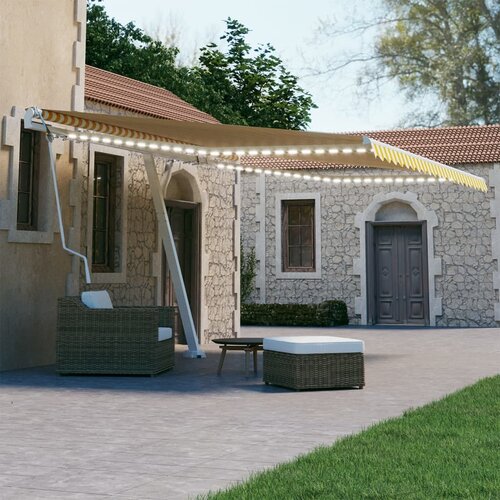 vidaXL Avtomatska tenda LED + senzor 400x300 cm rumena/bela Cene