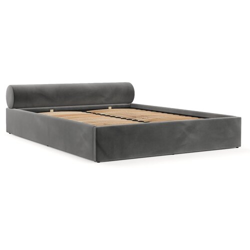 Maison de Rêve Temno siva oblazinjena zakonska postelja s prostorom za shranjevanje z letvenim dnom 160x200 cm Solvo &ndash; Cene