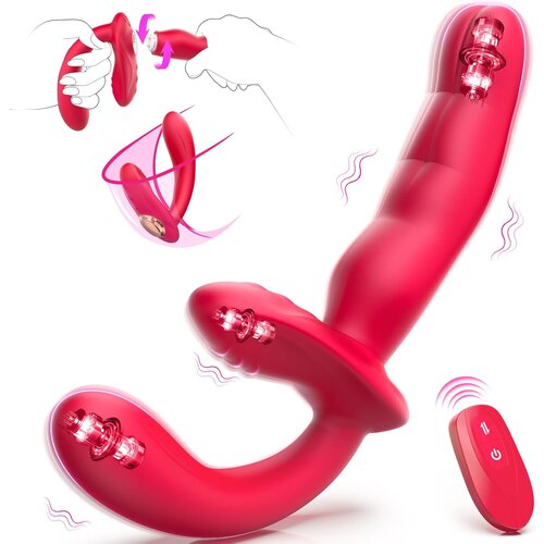 SuperLove 3in1 G-Spot &amp;amp; Clitoris Stimulating Strapless Strap-On with Remote Red Slike