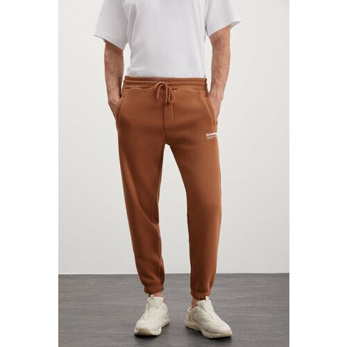 GRIMELANGE Bernon Men's Soft Fabric Three Pocket Light Brown Sweatpants with Elastic Le Slike