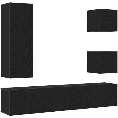 VidaXL set TV kabineta 6 dijelova crni hrast konstruirano drvo, zidni TV kabineta 2 kom crni hrast 30.5x30x30 cm, zidni TV kabinet u crnom hrastu - 30.5x30x90 cm, napravljen od konstruiranog drveta, stalak za TV od crnog hrasta 80x30x30 cm napravljen od konstruiranog drveta Slike