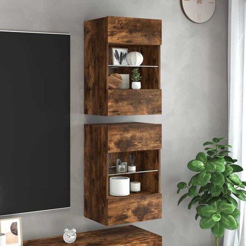  Zidni ormarići s LED svjetlima za TV 2 kom boja dimljenog hrasta 40x30x60,5 cm Cijene