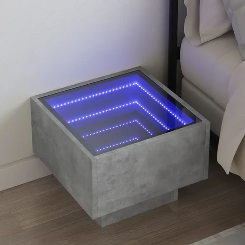 vidaXL Nočna mizica z neskončnimi LED betonsko siva 40x40x30 cm