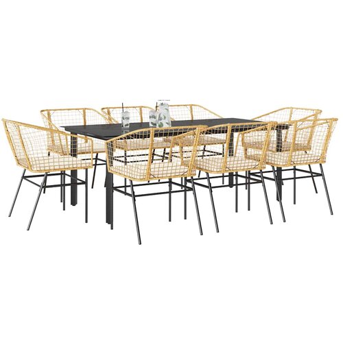 vidaXL Vrtna garnitura - 9-dijelni vrtni blagovaonski set s jastucima poliratan i staklo - Smeđa i krem ​​bijela 200 x 100 x 74 cm 8 Cene