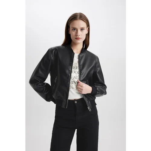 Defacto Bomber College Collar Bomber Faux Leather Jacket