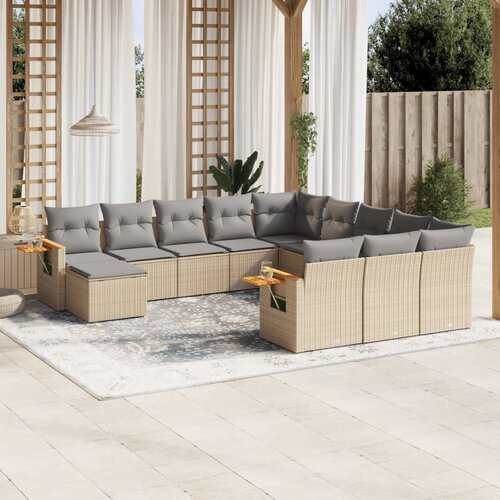 vidaXL 11-dijelni set vrtnih sofa od poliratana s jastucima bež Cijene