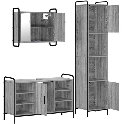  Set ormarića za kupaonicu 3 kom. Siva Sonoma 40 x 36 x 181 cm - Siva Sonoma Ormar ispod sudopera (1 vrata i 2 police) + viseći o Slike