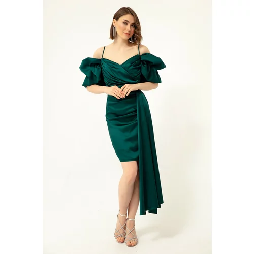 Lafaba Women's Emerald Green Evening Dress with Straps and Tail.
