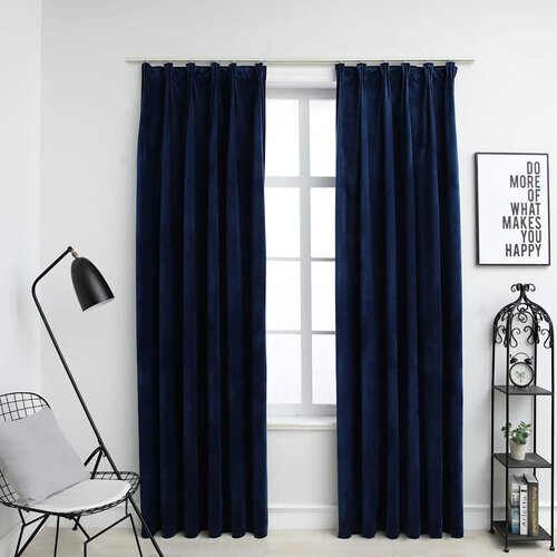 Furnova Zatemnitvene zavese 2 kosa z obe&amp;scaron;ali žametne modre 140x175 cm, (21917880) Slike
