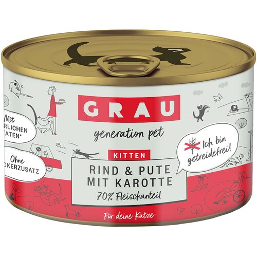 GRAU Kitten brez žit 6 x 200 g - Govedina, puran &amp;amp; korenje Slike