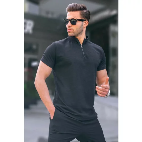 Madmext Zipper Collar Black Men's T-Shirt 6120
