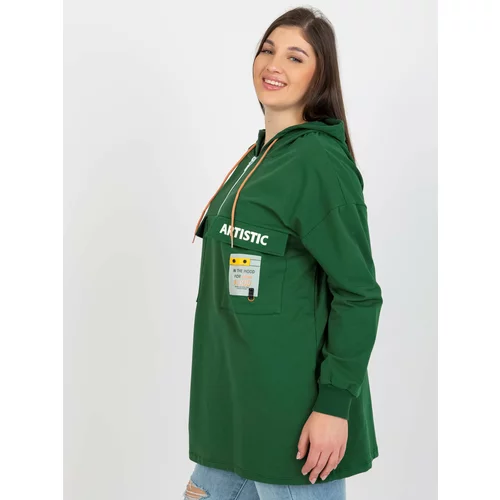 Fashion Hunters Dark green plus size longer sweatshirt with pockets