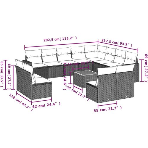 vidaXL 13-dijelni set vrtnih sofa s jastucima poliratan Bež Cijene