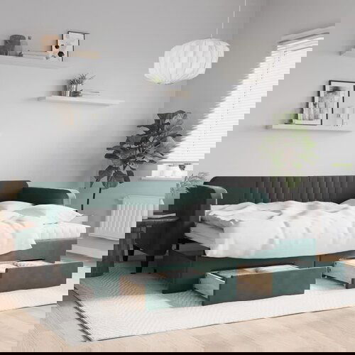 VidaXL Izvlečna dnevna postelja s predali temno zelena 90x200 cm žamet Slike