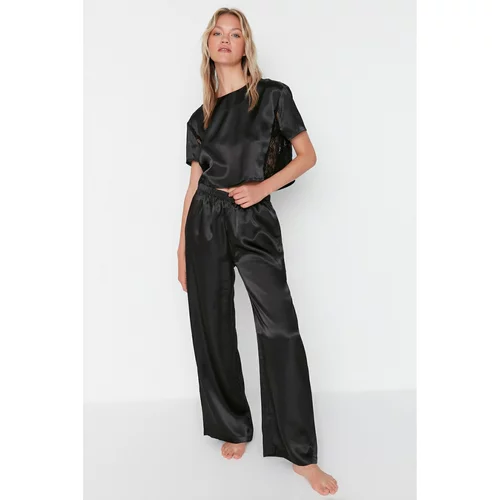 Trendyol Black Lace Detailed Satin Woven Pajamas Set