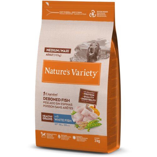 Nature's Variety dog healthy grains medium adult white fish 3kg Cene