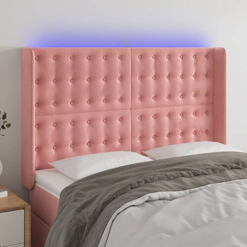 The Living Store led posteljno vzglavje roza 147x16x118/128 cm žamet - led vzglavje, (21418580) Slike