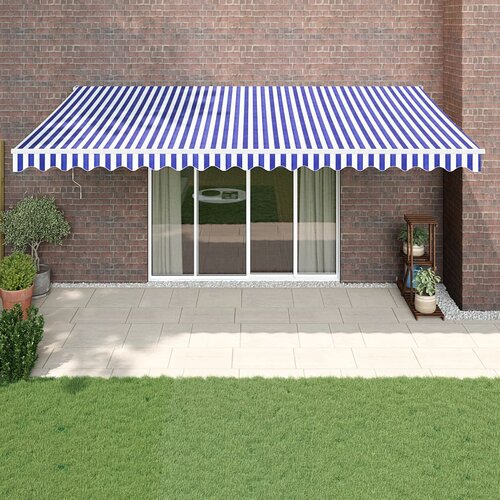 VidaXL Zložljiva tenda modra in bela 5x3 m blago in aluminij Slike