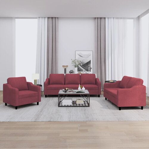  3-dijelni set sofa s jastucima crvena boja vina od tkanine Cijene